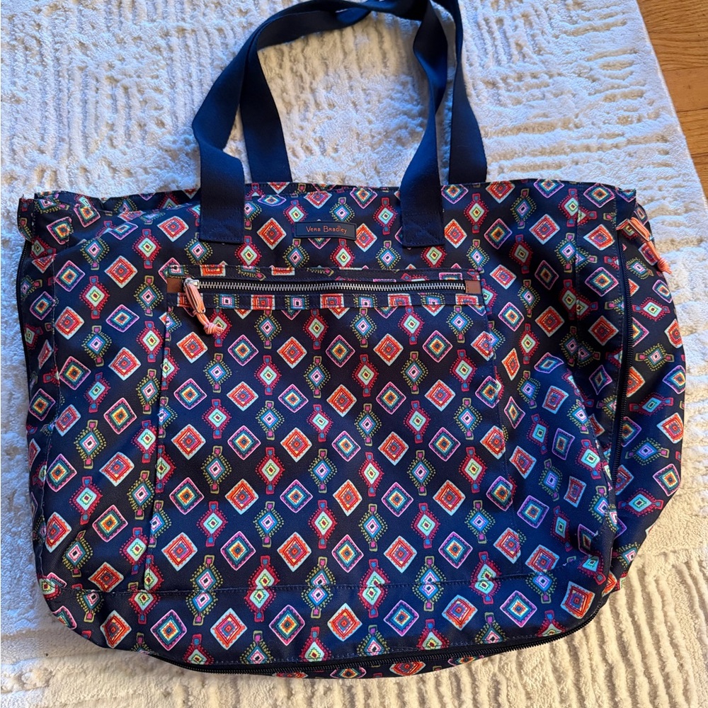 Vera Bradley Navy Tote with Multicolor Diamond Print